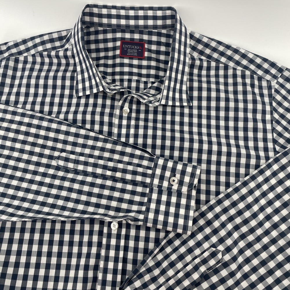 UNTUCKit Wrinkle Free Shirt Men's XXL 2XL Black Gingham 100% Cotton Button Up